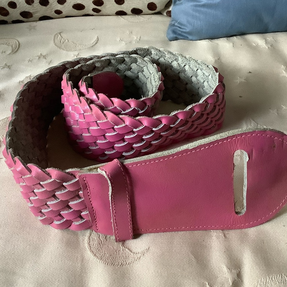 Women’s Wide Woven Pink Leather Belt